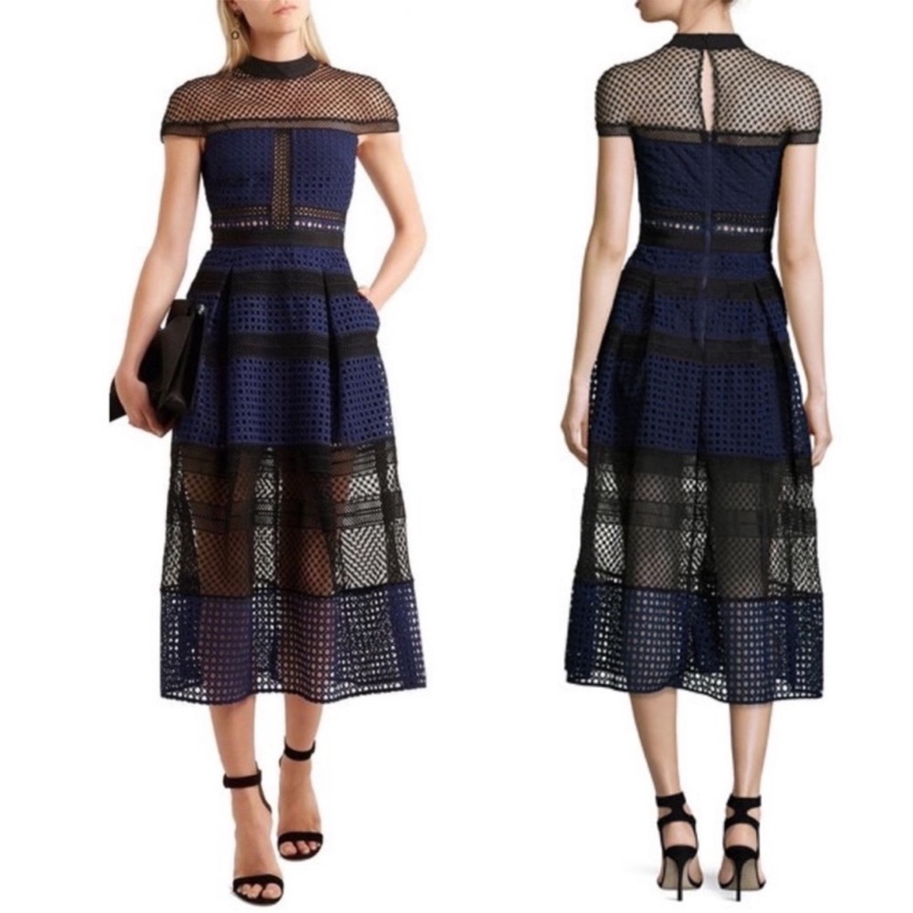 SELF PORTRAIT MIDI color block dress